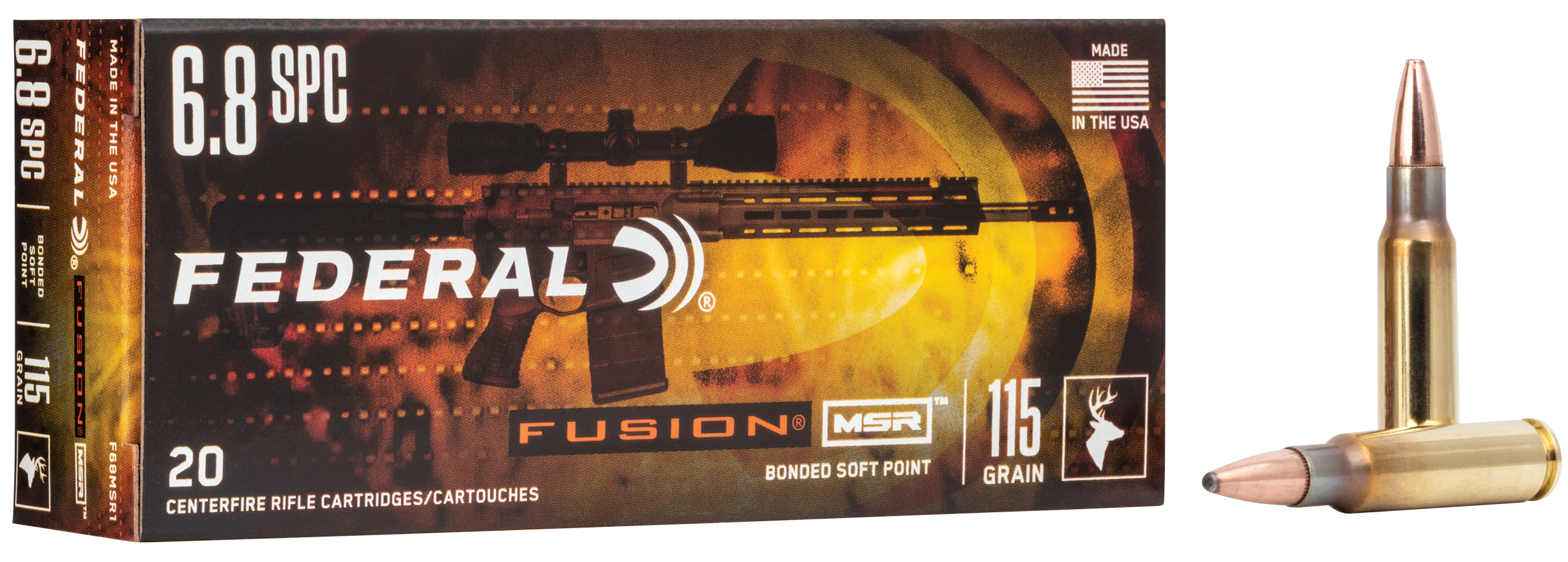 Federal Fusion MSR Ammunition 6.8mm Remington SPC 115 Grain Bonded Spitzer Boat Tail 20RD