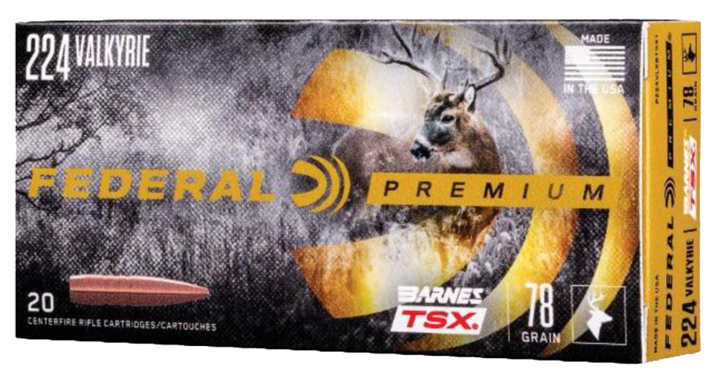 Federal Premium Ammunition 224 Valkyrie 78 Grain Barnes TSX Hollow Point Lead-Free 20RD