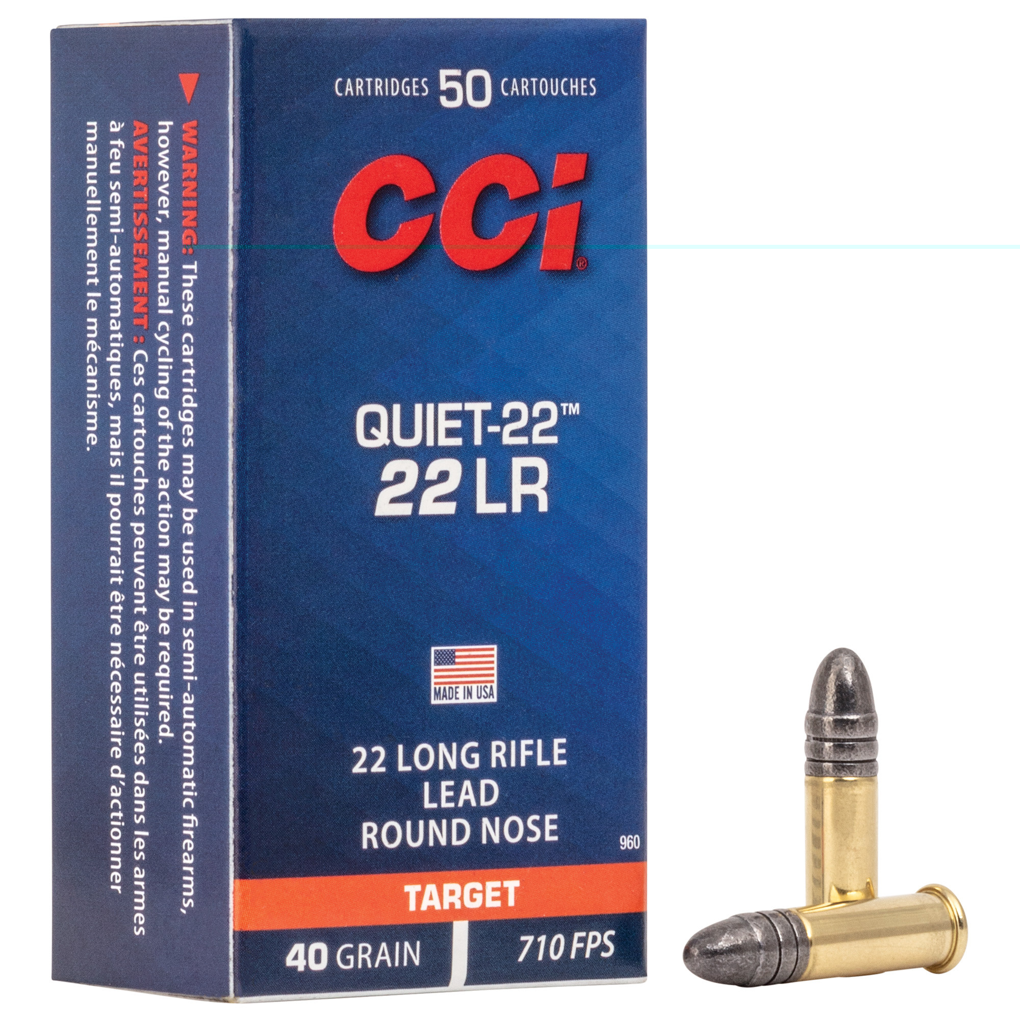 CCI Quiet Ammunition 22 Long Rifle Subsonic 40 Grain Lead Round Nose