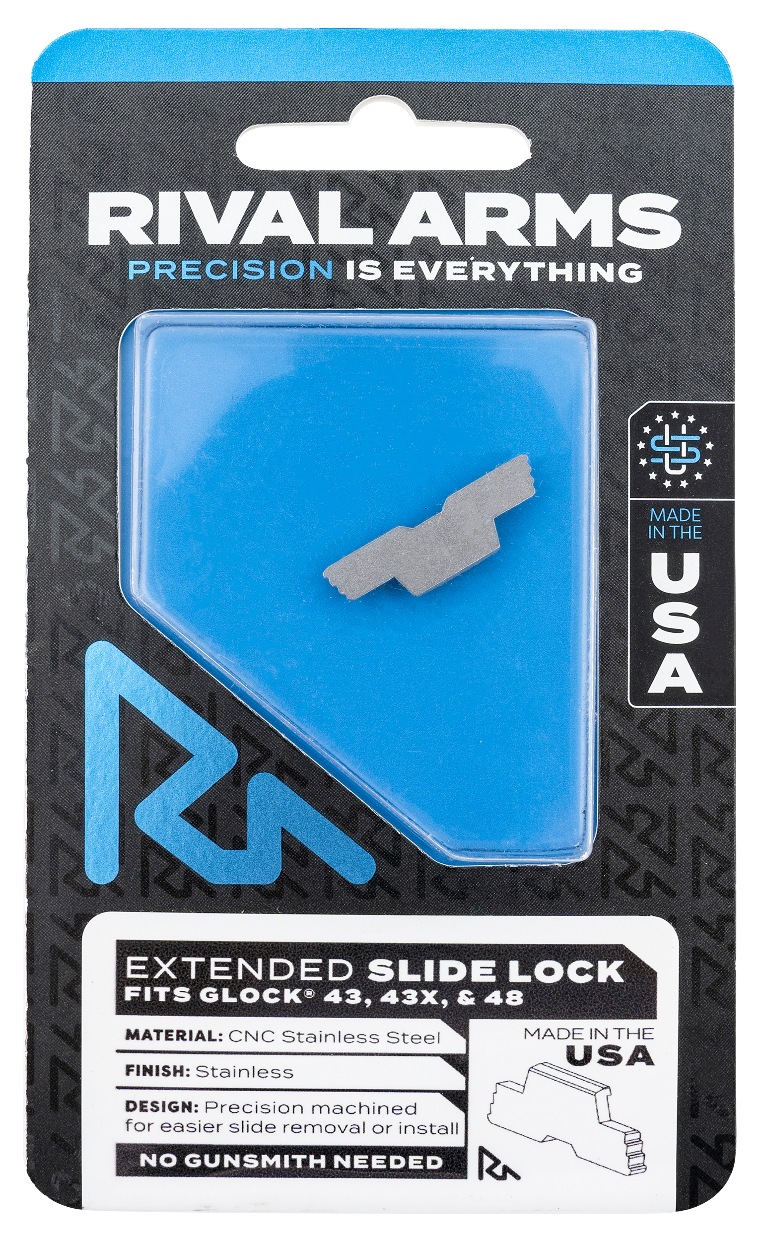 Rival Arms RARA80G003D Slide LockExtended Polished Stainless for Glock 43, 43X, 48