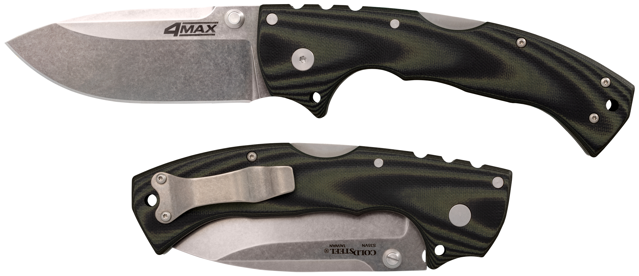 Cold Steel CS62RMA 4-Max Elite 4" Folding Drop Point Stonewashed S35VN SS Blade/6" Black G10 Handle Includes Belt Clip