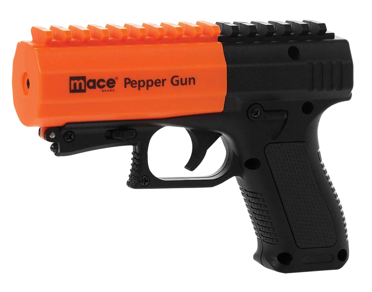 Mace 80586 Pepper Gun 2.0 Pepper Spray OC Pepper UV Dye 7 bursts Range 20 ft Black/Orange Includes LED Light