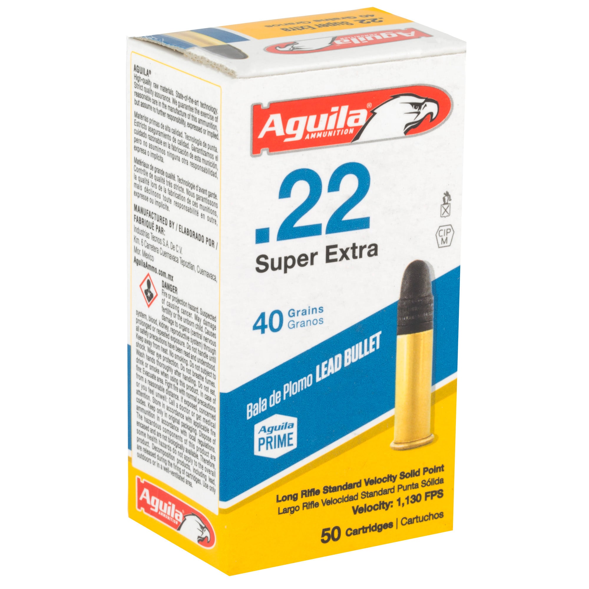Aguila Super Extra Standard Velocity Ammunition 22 Long Rifle 40 Grain Lead Round Nose