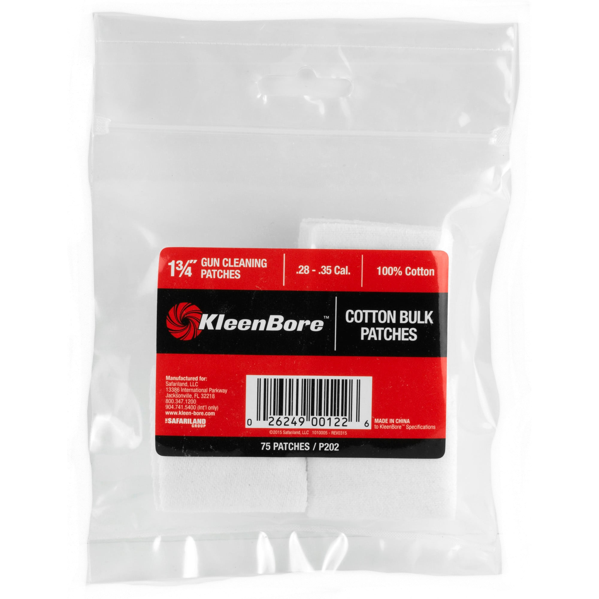 KleenBore P202 Super Shooter30 Cal/28 - 35 Cal 1.75" 100% Cotton Flannel 75 Per Pack