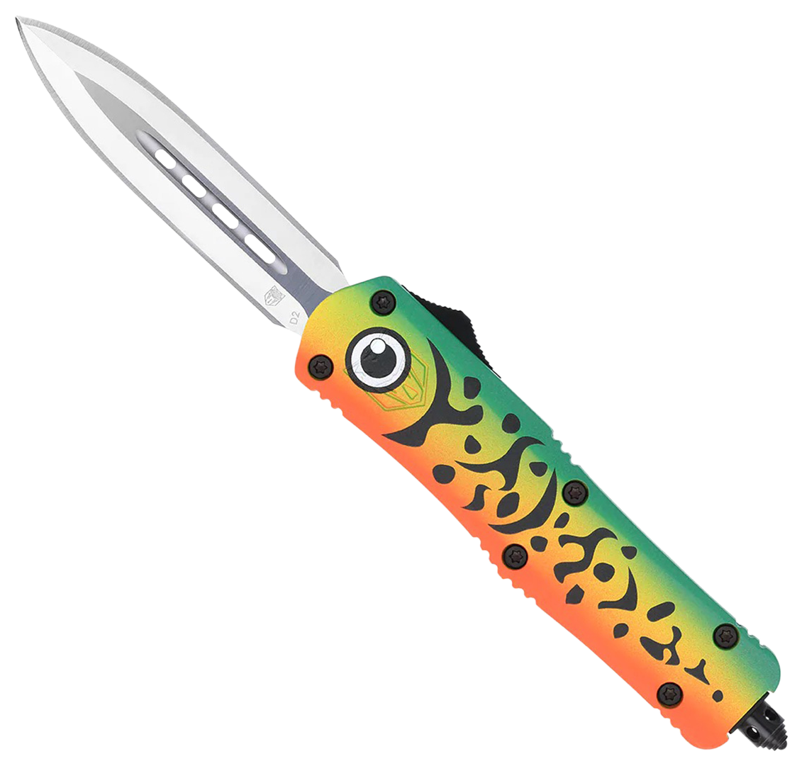 CobraTec Knives MFLGNFS3DAGNS FS-3 Green Lure Medium 3" OTF Dagger Plain D2 Steel Blade 4.50" Green Fishing Lure Aluminum Cerakoted Handle Includes Glass Breaker/Pocket Clip