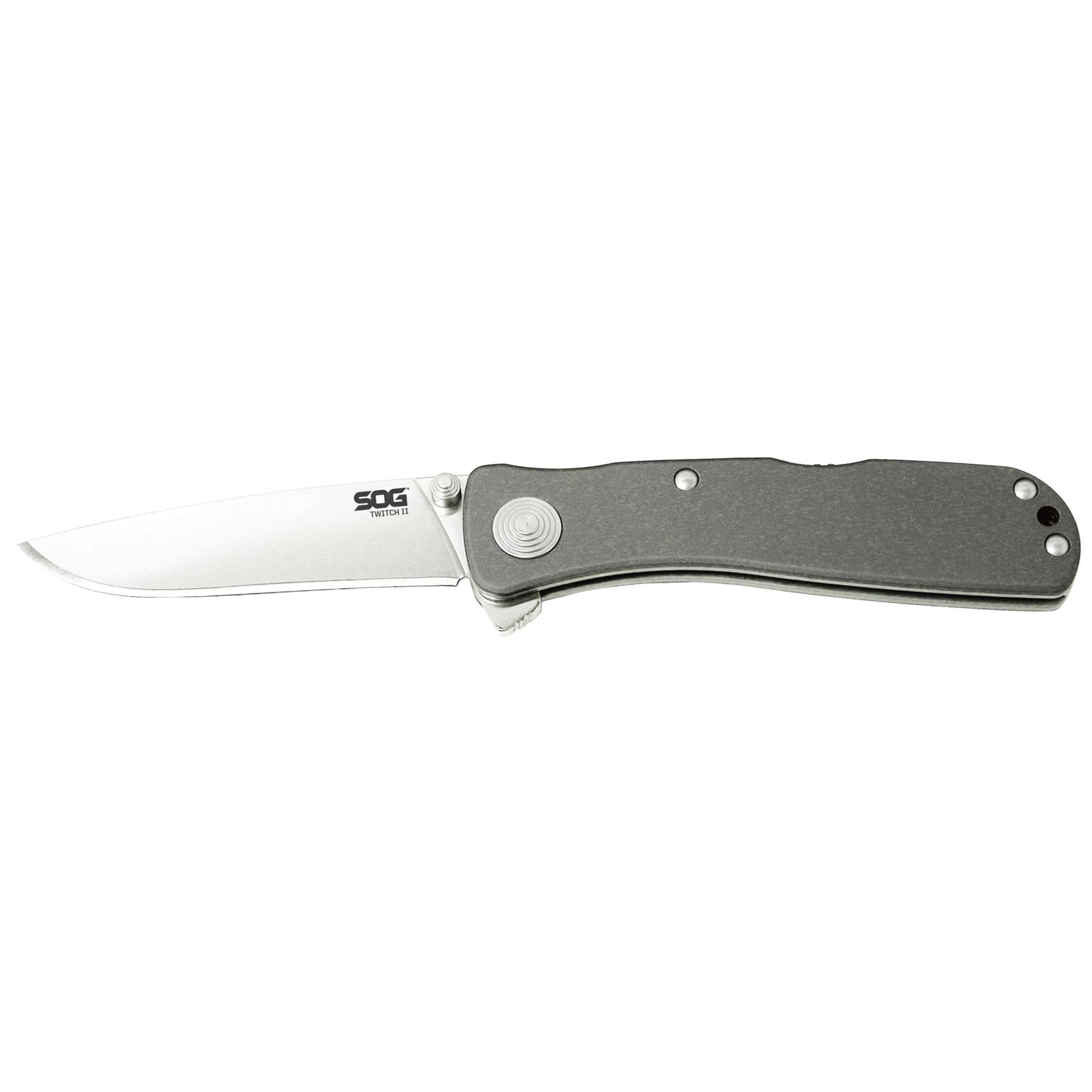 S.O.G SOGTWI8CP Twitch II 2.65" Folding Drop Point Plain Satin AUS-8A SS Blade Gray Anodized Aluminum Handle Includes Belt Clip