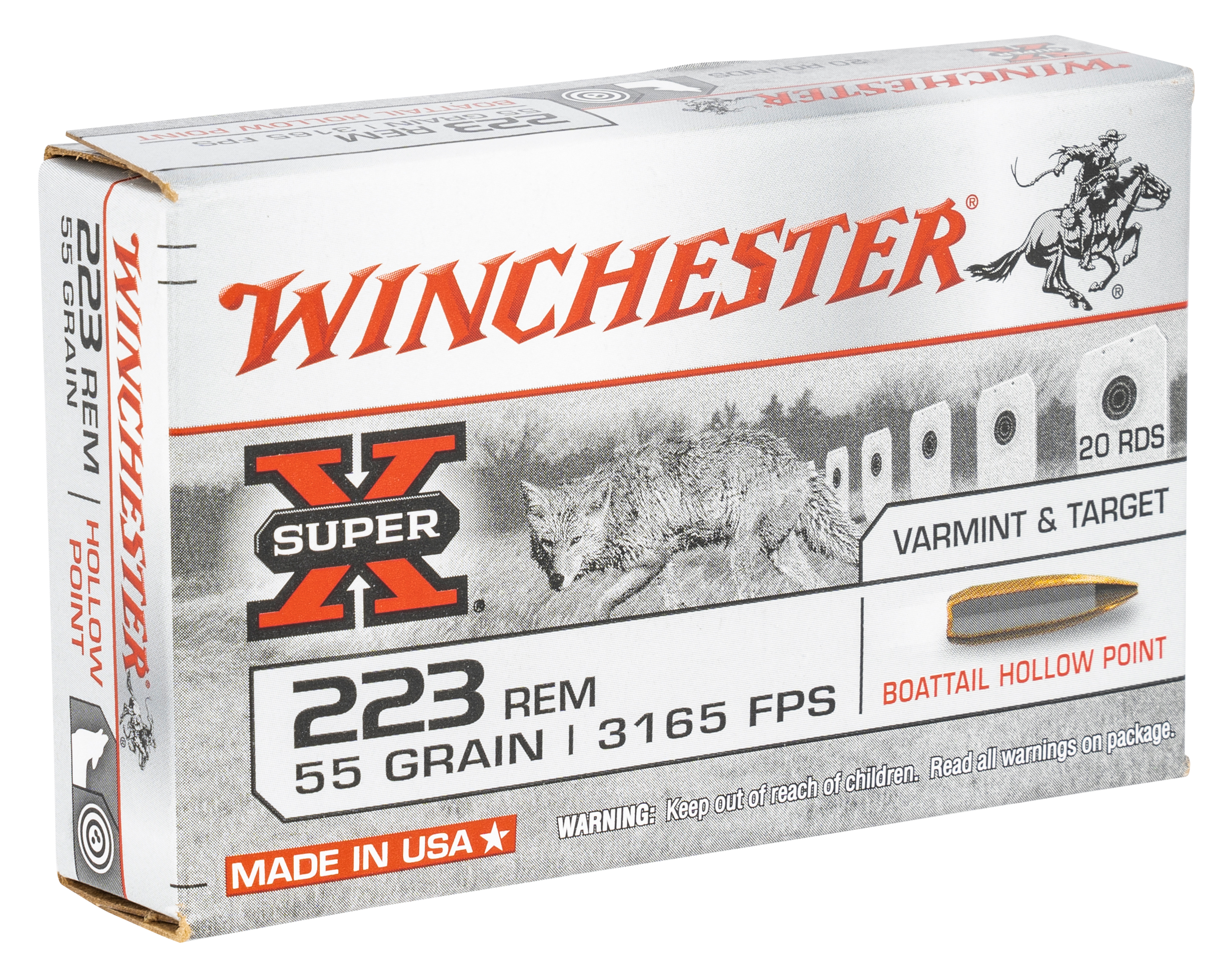 Winchester Super-X Ammunition 223 Remington 55 Grain Jacketed Hollow Point Boat Tail