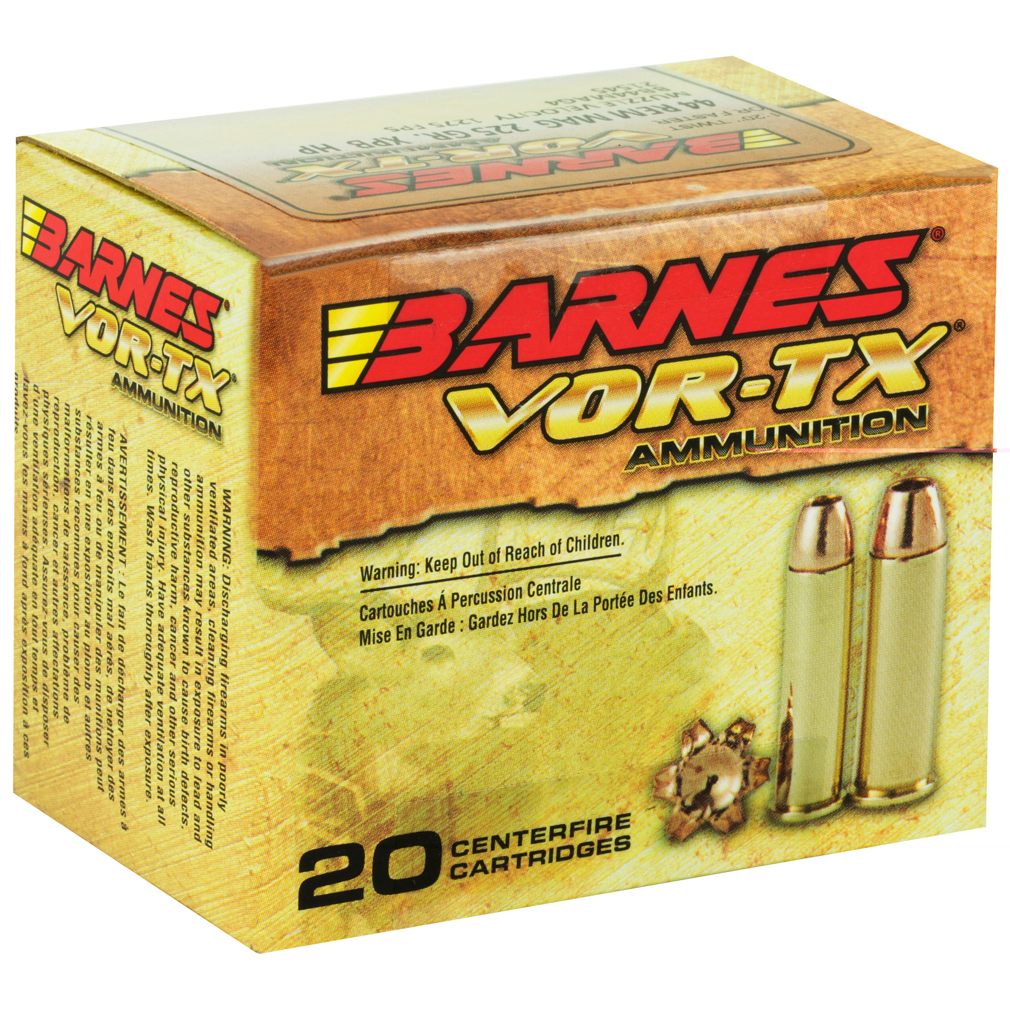 Barnes VOR-TX Ammunition 44 Remington Magnum 225 Grain XPB Hollow Point Lead-Free 20RD