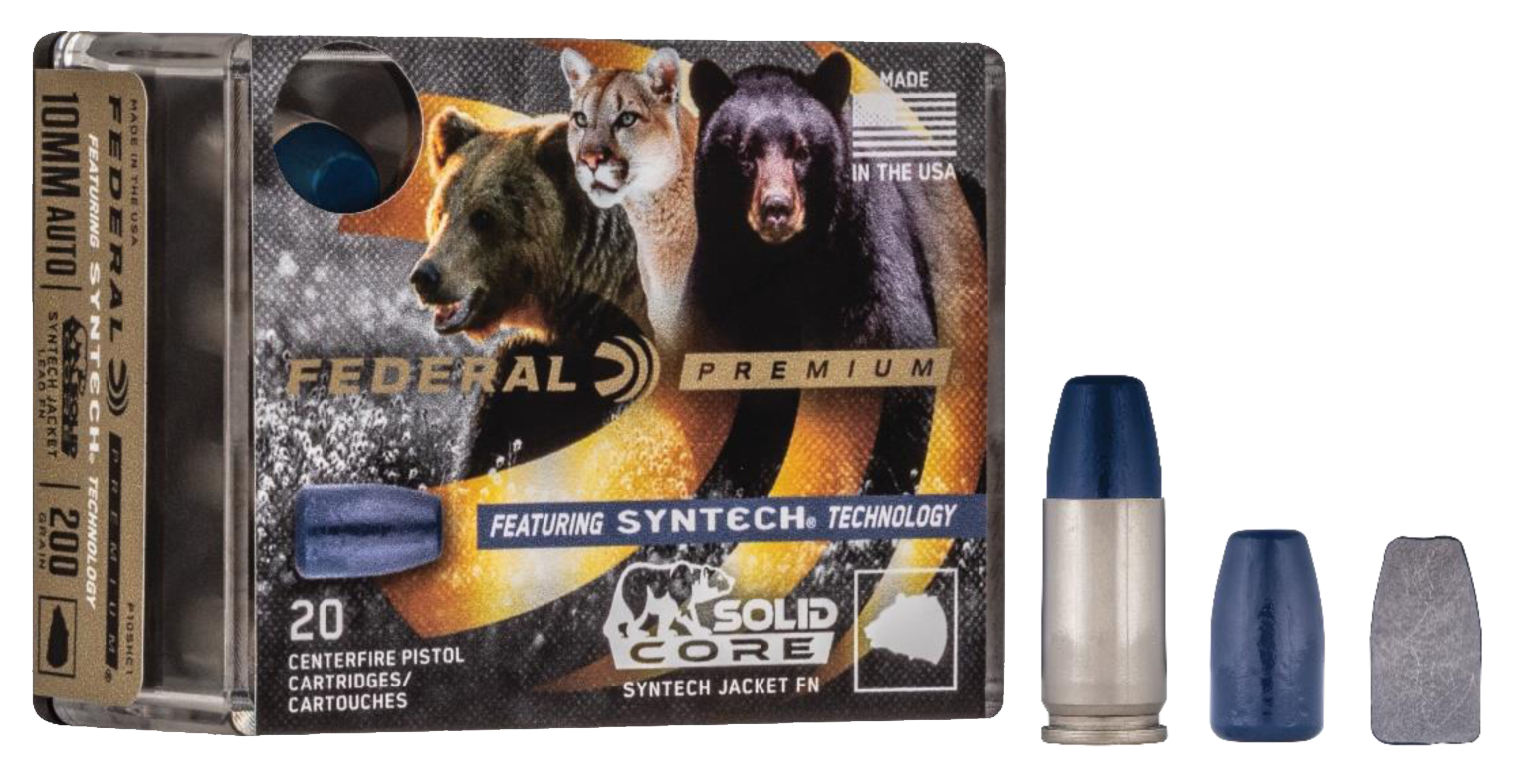 Federal Syntech Solid Core Ammunition 10mm Auto 200 Grain Total Synthetic Jacket Hard Cast Flat Nose 20RD