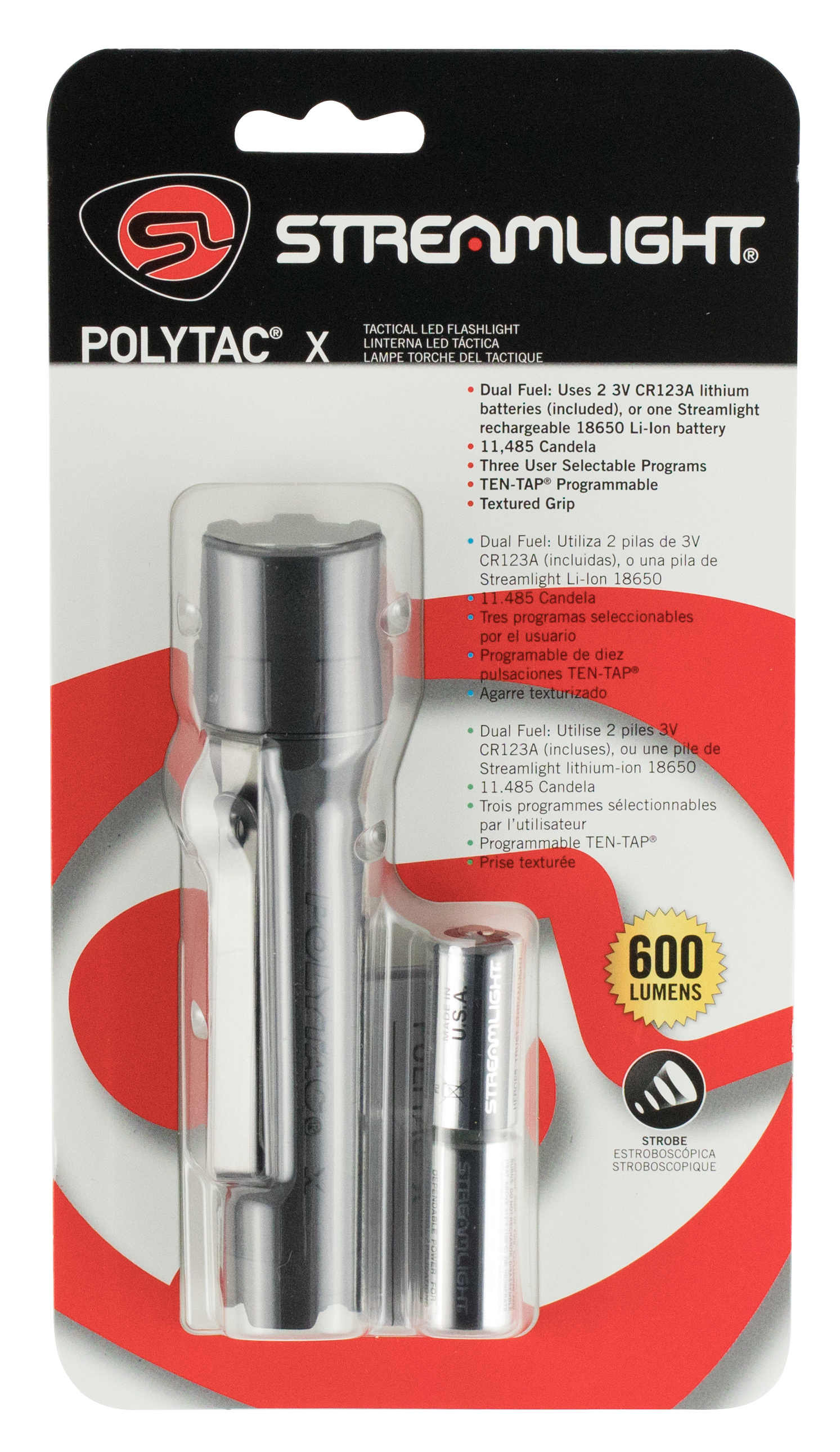 Streamlight 88600 PolyTac XBlack Polymer White LED 35/260/600 Lumens 205 Meters Range
