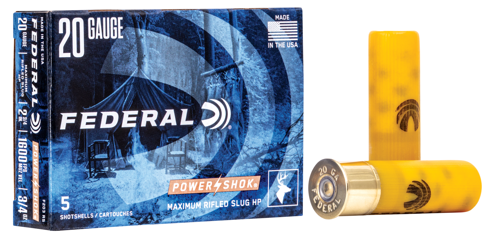Federal Power-Shok Ammunition 20 Gauge 2-3/4" 3/4 oz Hollow Point Rifled Slug Box of 5