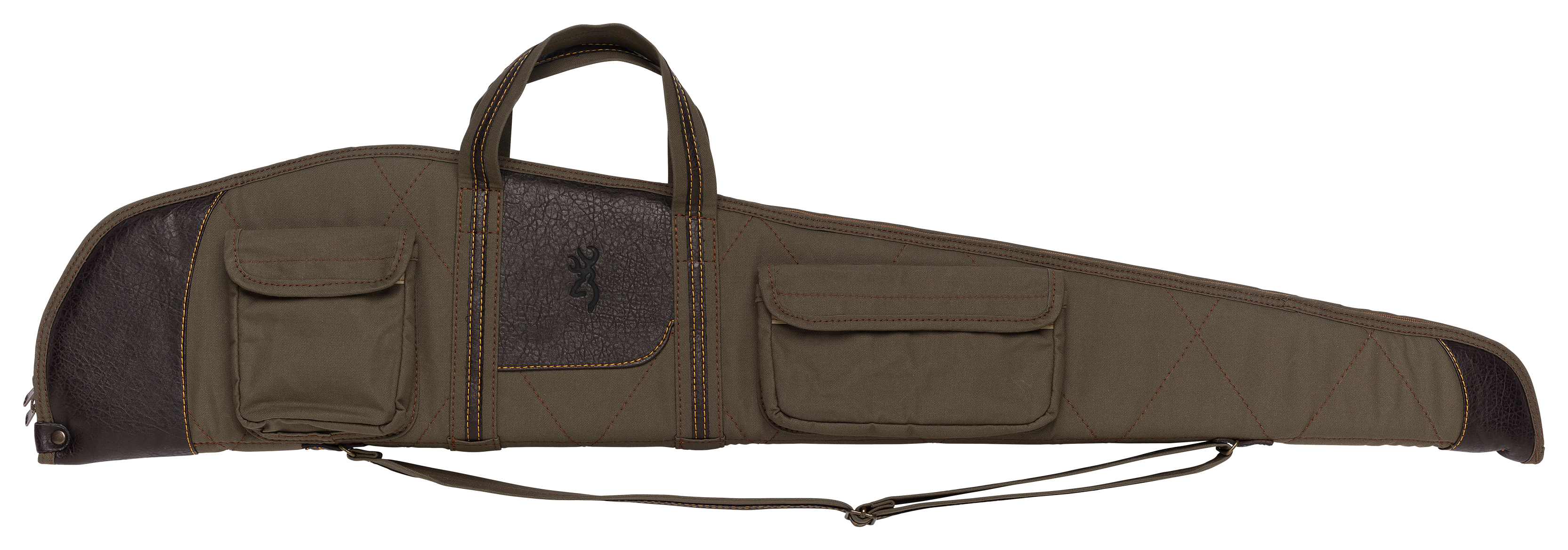 Browning 1415048448 Laredo50" Olive Cotton Canvas with Brown Leather Trim, YKK Zipper, Foam Padding, Padded Carry Handle & 2 Side Pockets