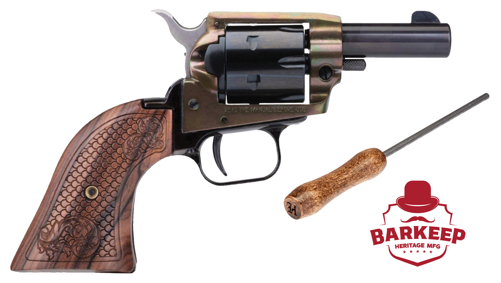 Heritage Rough Rider Barkeep .22 LR Pistol 6rd BK/CH Wood Burned