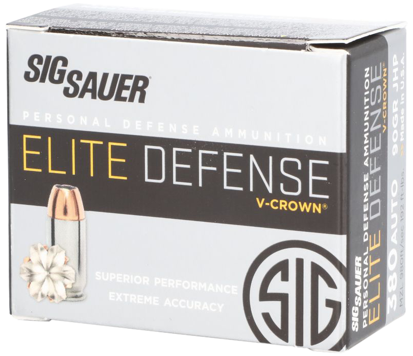 Sig Sauer Elite Performance Ammunition 380 ACP 90 Grain V-Crown Jacketed Hollow Point 20RD