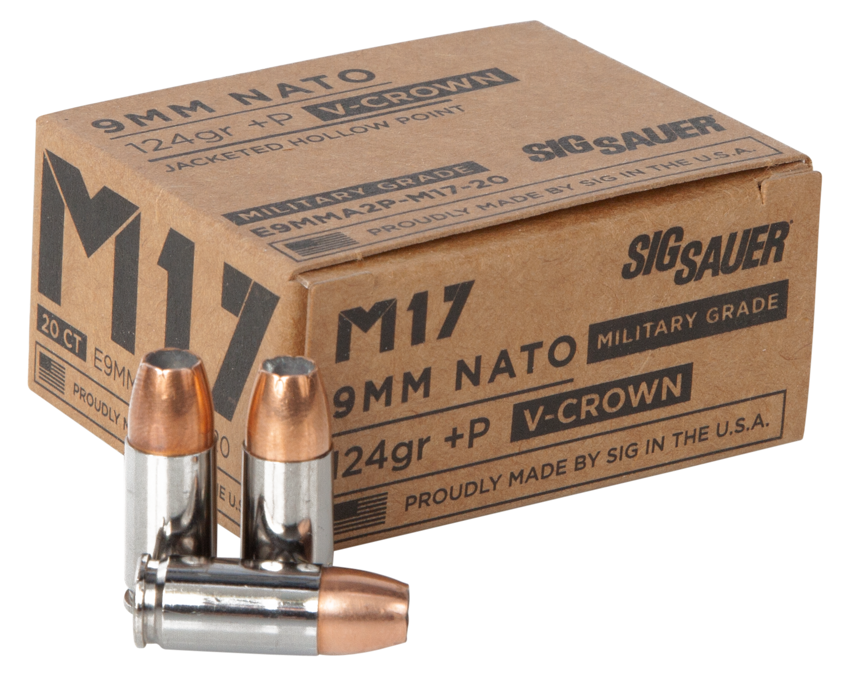 Sig Sauer Elite Performance M17 Ammunition 9mm Luger +P 124 Grain V-Crown Jacketed Hollow Point 20RD