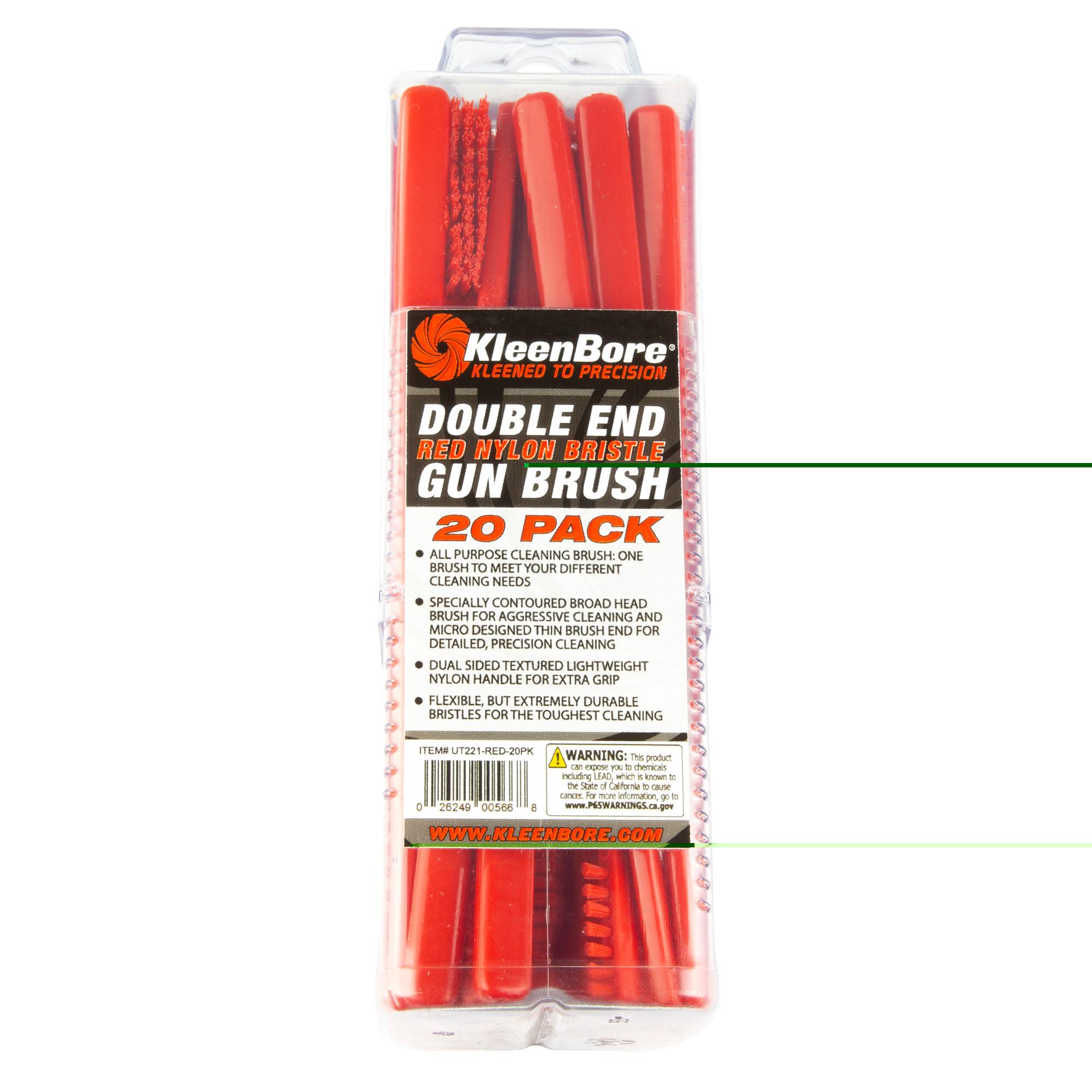 Kleen-bore Double End Brush Kln Ut221red20pk Dbl End Red Nylon Brstl Gnbrush