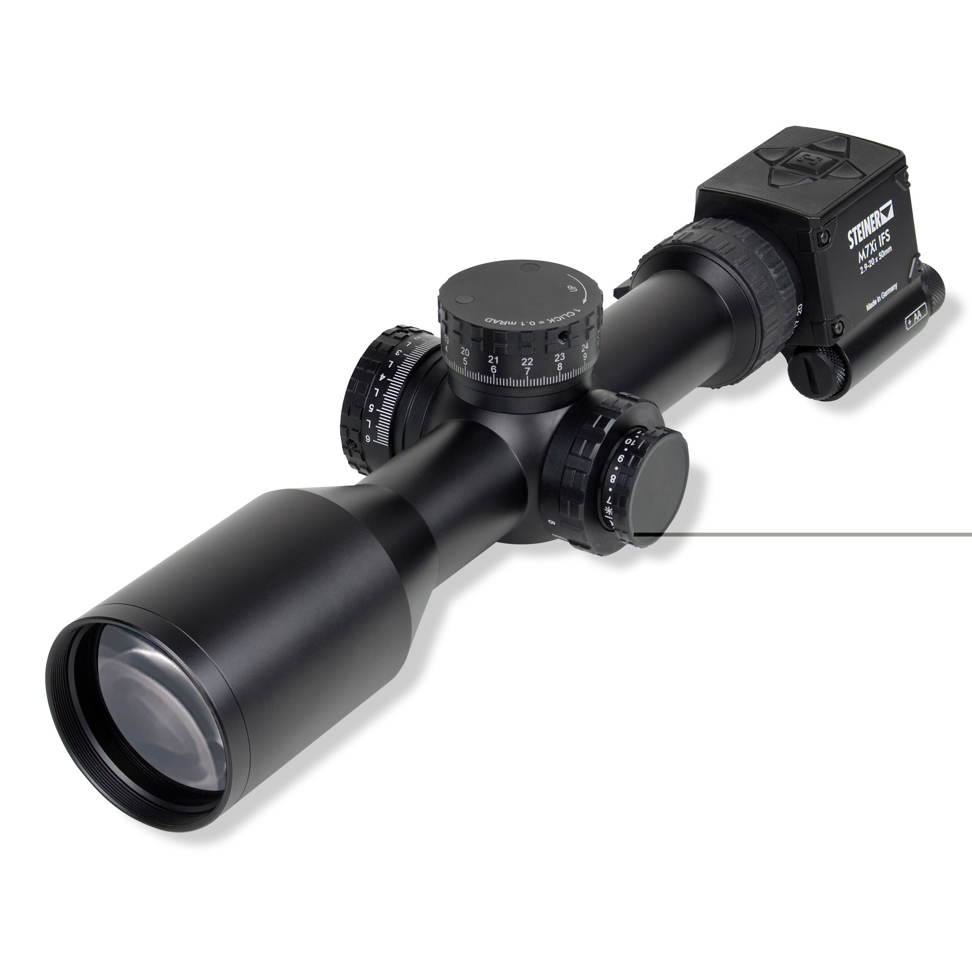 Steiner 2.9-20x50 M7Xi 34mm Rifle Scope Matte, Illuminated MSR 2, Side Focus, 1/p