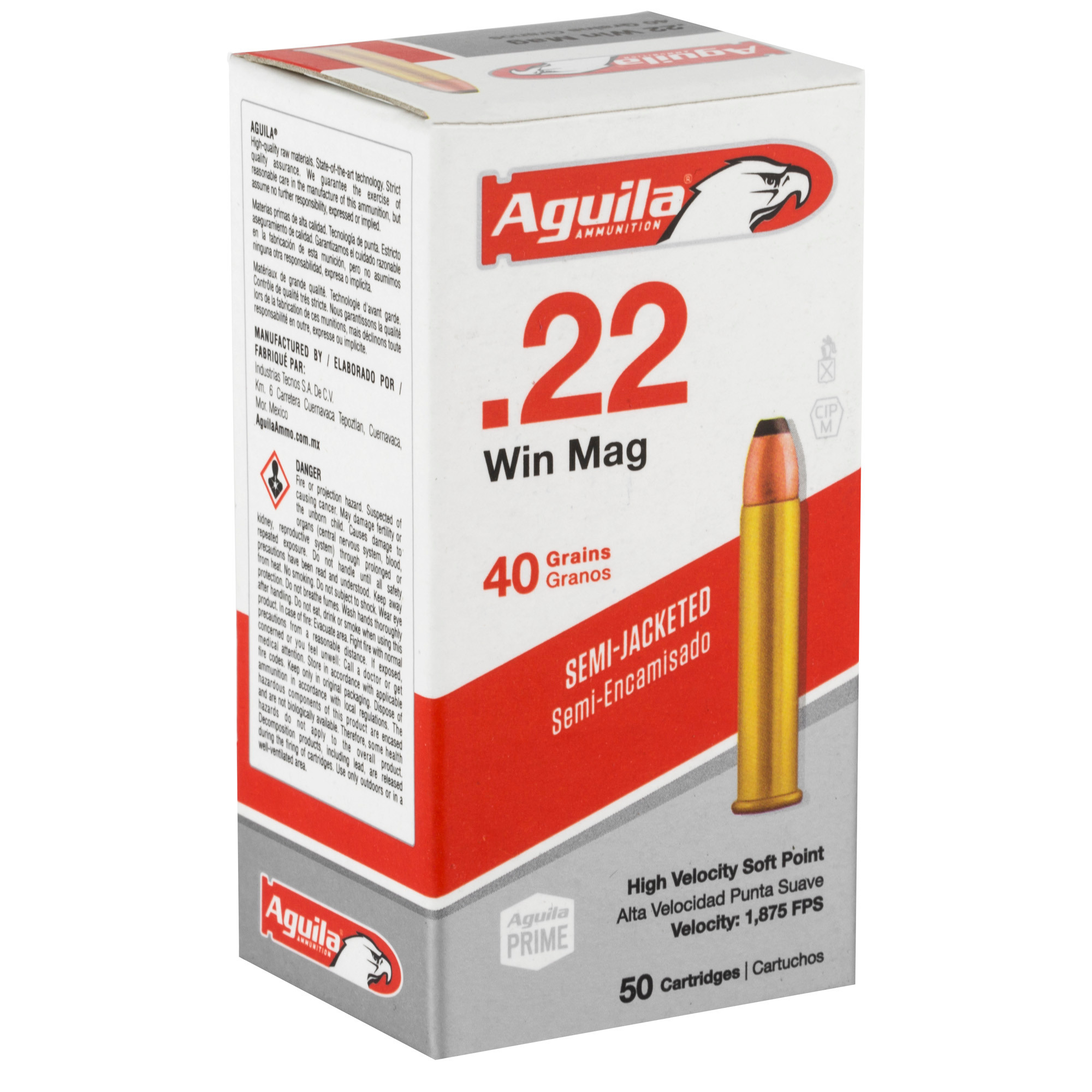 Aguila Ammunition 22 Winchester Magnum Rimfire WMR 40 Grain Jacketed Soft Point Box of 50