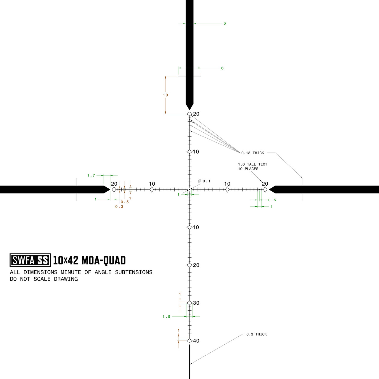 SWFA 10x42 SS - MOA-Quad Reticle, 30mm, .25 MOA Clicks, Side Focus, Ships W/ SunShade & Bubble Level