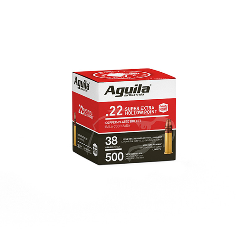 Aguila Super Extra High Velocity Ammunition 22 Long Rifle 38 Grain Plated Lead Hollow Point Bulk