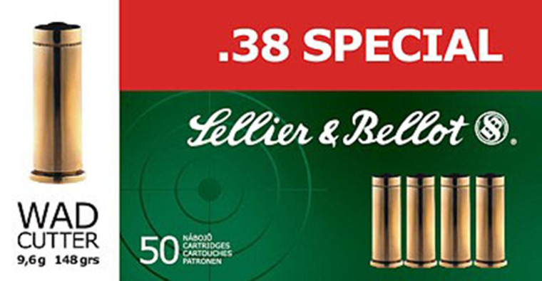 Sellier & Bellot SB38B Handgun Target 38 Special 148 gr Wadcutter (WC) 50 Per Box/ 24 Cs