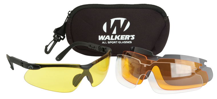 Walker's GWPASG4L2 Sport Glasses Combo Kit Adult Clear Lens Smoke Gray Lens Amber Lens Yellow Lens Polycarbonate Black Frame