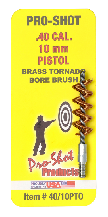 Pro-Shot 4010PTO Tornado Bore Brush 10mm Auto40 Cal Pistol #8-32 Thread Brass Spiral Wound Loop