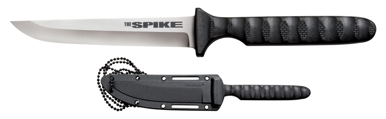 Cold Steel CS53NCC Spike4" Fixed Drop Point Plain Cryo 4116 SS Blade/Black Scalloped Griv-Ex Handle Includes Bead Chain Lanyard/Sheath