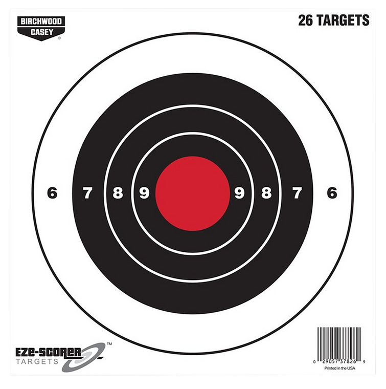 Birchwood Casey 37826 EZE-Scorer Bull's-Eye 8" Bullseye Paper Hanging Black/Red 26 Per Pkg