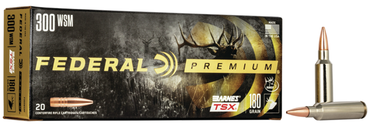 Federal Premium Ammunition 300 Winchester Short Magnum (WSM) 180 Grain Barnes TSX 20RD