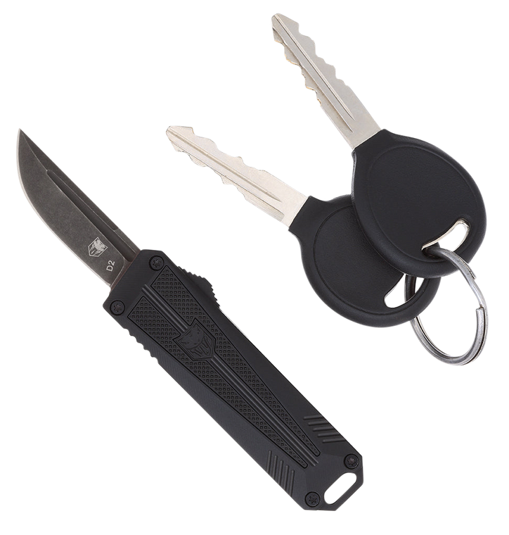 CobraTec Knives CALI929TBBLKTNS California 929TB 1.75" OTF Tanto Plain Stonewashed D2 Steel Blade/ Black Anodized Aluminum Handle Includes Pocket Clip/Pouch