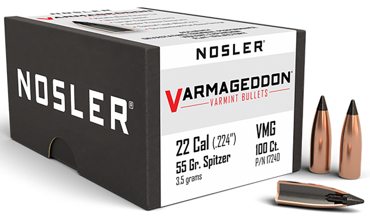 Nosler 17240 Varmageddon Varmint 22 Cal .224 55 gr Flat Base Tipped (FBT) 100 Per Box