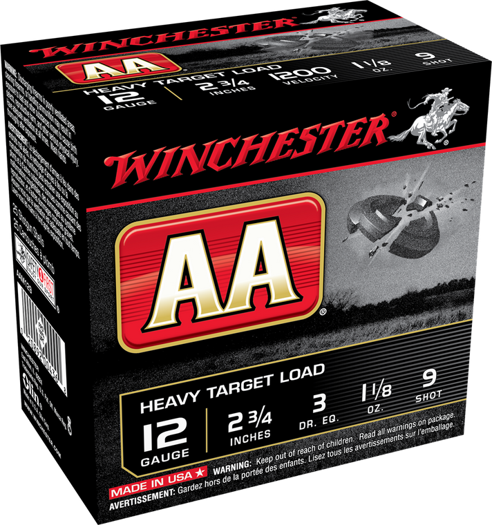 Winchester Ammo AAM129 AA Heavy Target 12 Gauge 2.75" 1 1/8 oz 1200 fps 9 Shot 25ea 