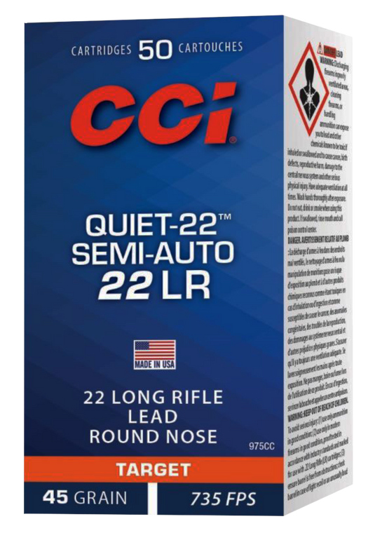 CCI 975CC Quiet-22 Target 22 LR 45 gr Lead Round Nose (LRN) 50 Per Box/ 100 Cs