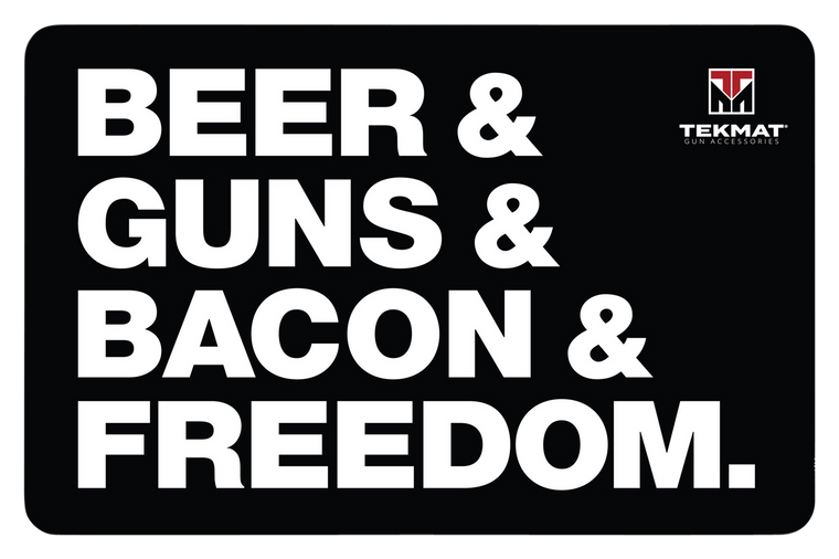 TekMat TEKR17BGBF "Beer & Guns & Bacon & Freedom" Original Mat Black/White Rubber 17" Long 11" x 17" "Beer & Guns & Bacon & Freedom" Illustration