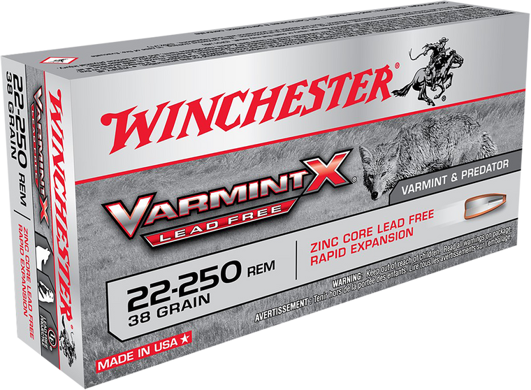 Winchester Ammo X22250PLF Varmint X22-250 Rem 38 gr Lead Free Polymer Tip Rapid Expansion 20 Per Box/10 Cs