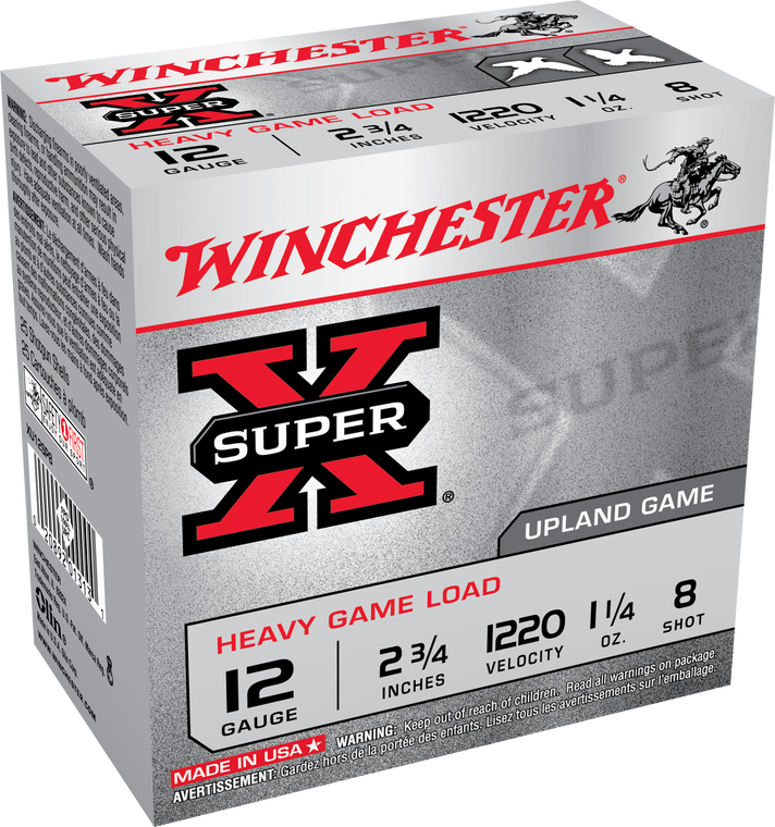 Winchester Ammo XU12SP8 Super X Heavy Game Load 12 Gauge 2.75" 1 1/4 oz 1220 fps 8 Shot 25ea 