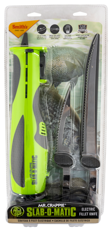 Smiths Products 51207 Mr. Crappie Slab-O-Matic 8"/4.50" Fillet/Ribcage Serrated Stainless Steel Blade Electric Green/Gray Vented Includes Power Cord/Fillet Glove/Mesh Storage Bag