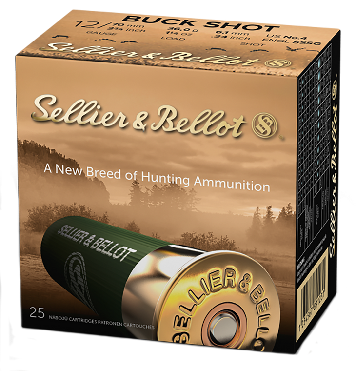 Sellier & Bellot SB12BSB Hunting12 Gauge 2.75" 27 Pellets 1 1/4 oz 1181 fps 4 Buck Shot 25ea 