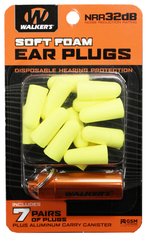Walker's GWPPLGCANYL Foam Ear PlugsFoam 32 dB In The Ear Yellow Adult 7 Pair