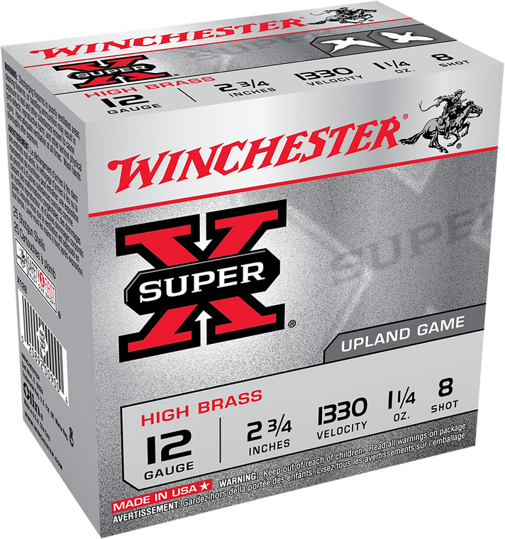 Winchester Super-X High Brass Ammunition 12 Gauge 2-3/4" 1-1/4 oz #8 Shot Box of 25
