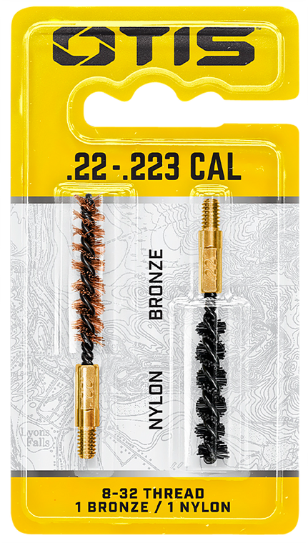 Otis FG322NB Bore Brush Set5.56mm/22 LR/22-250/223 Cal 8-32" Thread 2" Long Bronze/Nylon Bristles 2 Per Pkg