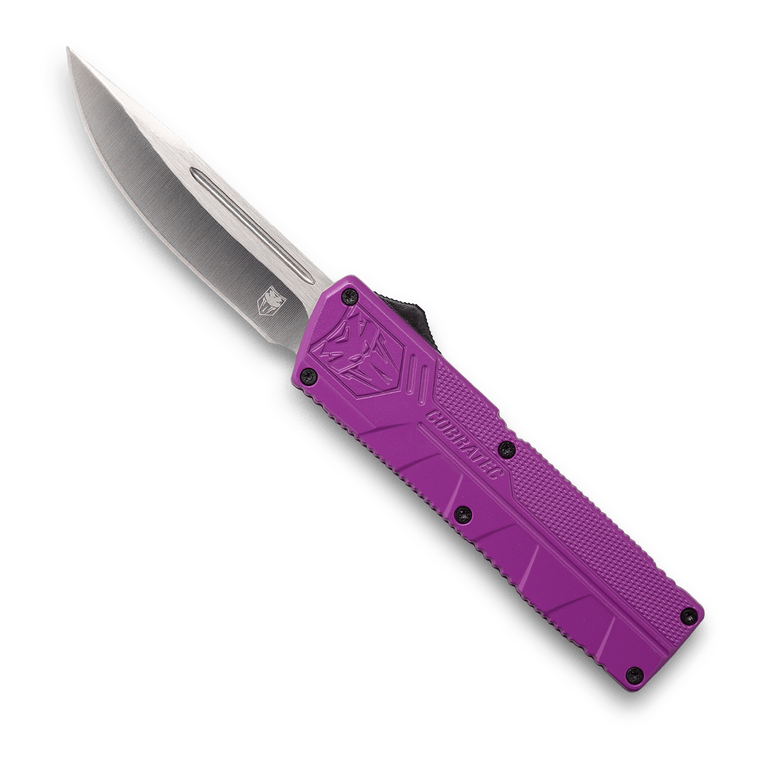 CobraTec Knives PURCTLWDNS Lightweight3.25" OTF Drop Point Plain D2 Steel Blade/Purple Aluminum Handle Includes Pocket Clip