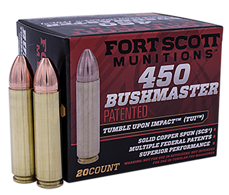 Fort Scott Munitions 450BM250SCV Tumble Upon Impact (TUI) Rifle 450 Bushmaster 250 gr Solid Copper Spun (SCS) 20 Per Box/ 10 Cs