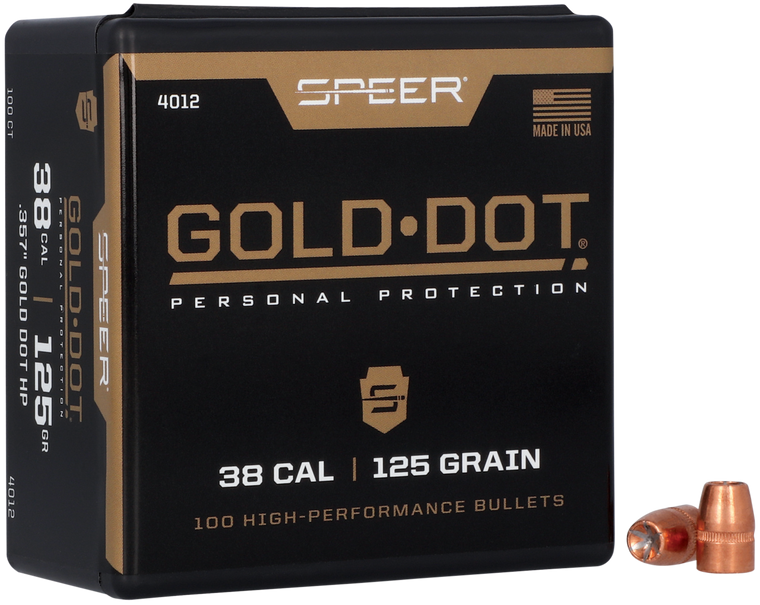 Speer Gold Dot Bullets 38 Caliber (357 Diameter) 110 Grain Bonded Jacketed Hollow Point Box of 100