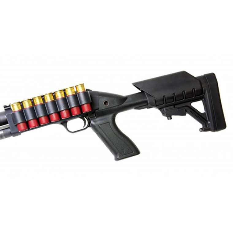 Archangel 500SC Tactical Shotgun Stock System Mossberg 500, 590 with Receiver Mount Shell Carrier - Black Polymer