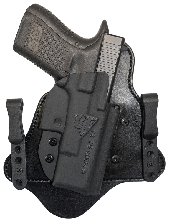 Comp-Tac C225GL052RBSN MTACIWB Black Kydex/Leather Belt Clip Fits Glock 19 Gen5 Right Hand