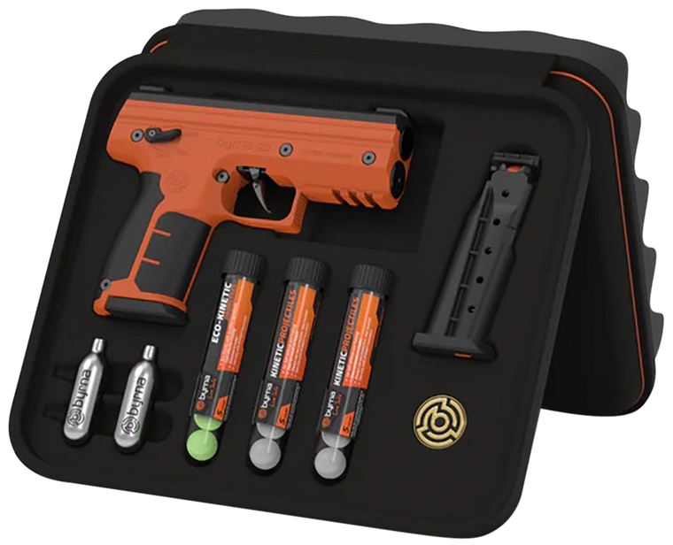 Byrna Technologies SK68300ORNKINETIC SD Kinetic Kit CO2 .68 Cal 5rd, Orange Polymer, Black Rubber Honeycomb Grip, C02 & 15 Projectiles Included