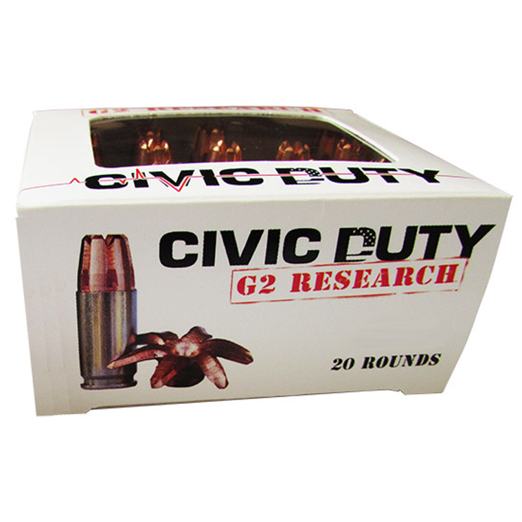 G2 Research Civic Duty Ammunition 10mm Auto 122 Grain Expanding Solid Copper Lead-Free 20RD