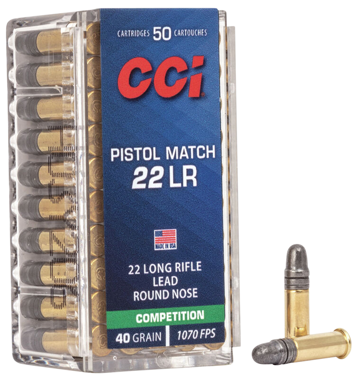 CCI Pistol Match Ammunition 22 Long Rifle 40 Grain Lead Round Nose